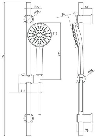 Deante Neo Joko, sprchový stĺp 65cm s ručnou 5-funkčnou hlavicou + PVC sprchová hadica, chrómová, NBJ_05PK