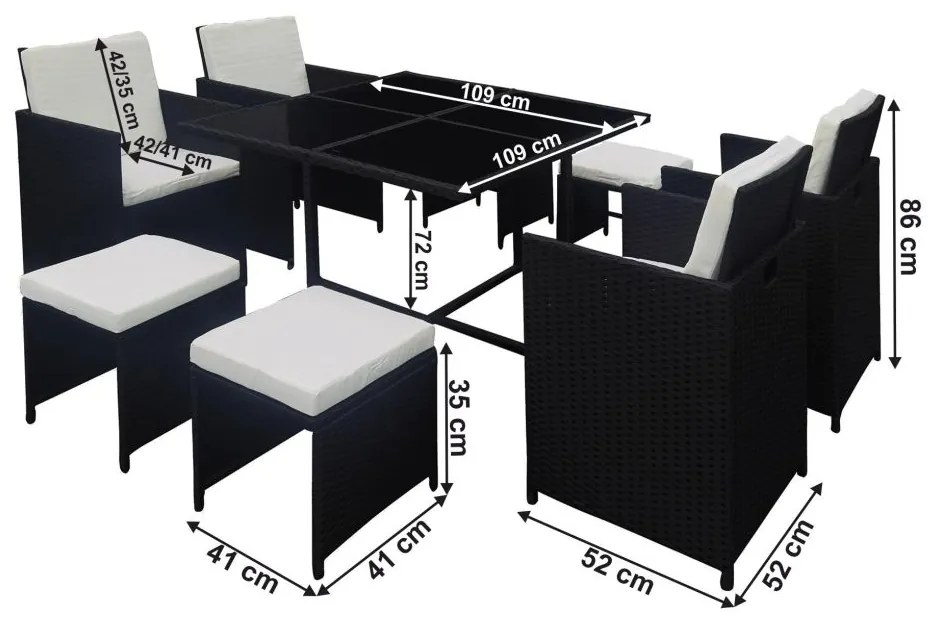 Tempo Kondela Zahradný 9-dielny ratanový set, čierna, KUBIKUS