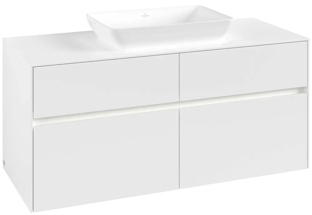 VILLEROY &amp; BOCH Collaro závesná skrinka pod umývadlo na dosku (umývadlo v strede), 4 zásuvky, s LED osvetlením, 1200 x 500 x 548 mm, White Matt, C112B0MS