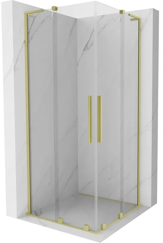 Mexen Velar L Duo, sprchový kút s posuvnými dverami 90 x 90 cm, 8mm číre sklo, zlatá matná, 871-090-090-02-03-55