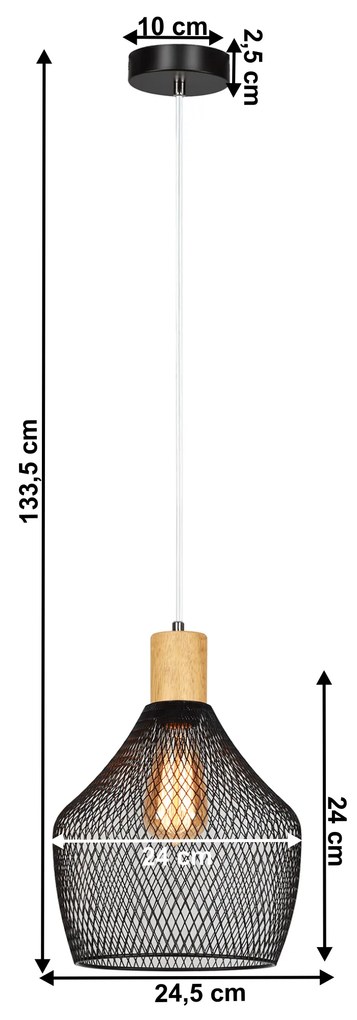 Visiaca lampa, čierna/prírodná, KOLEN