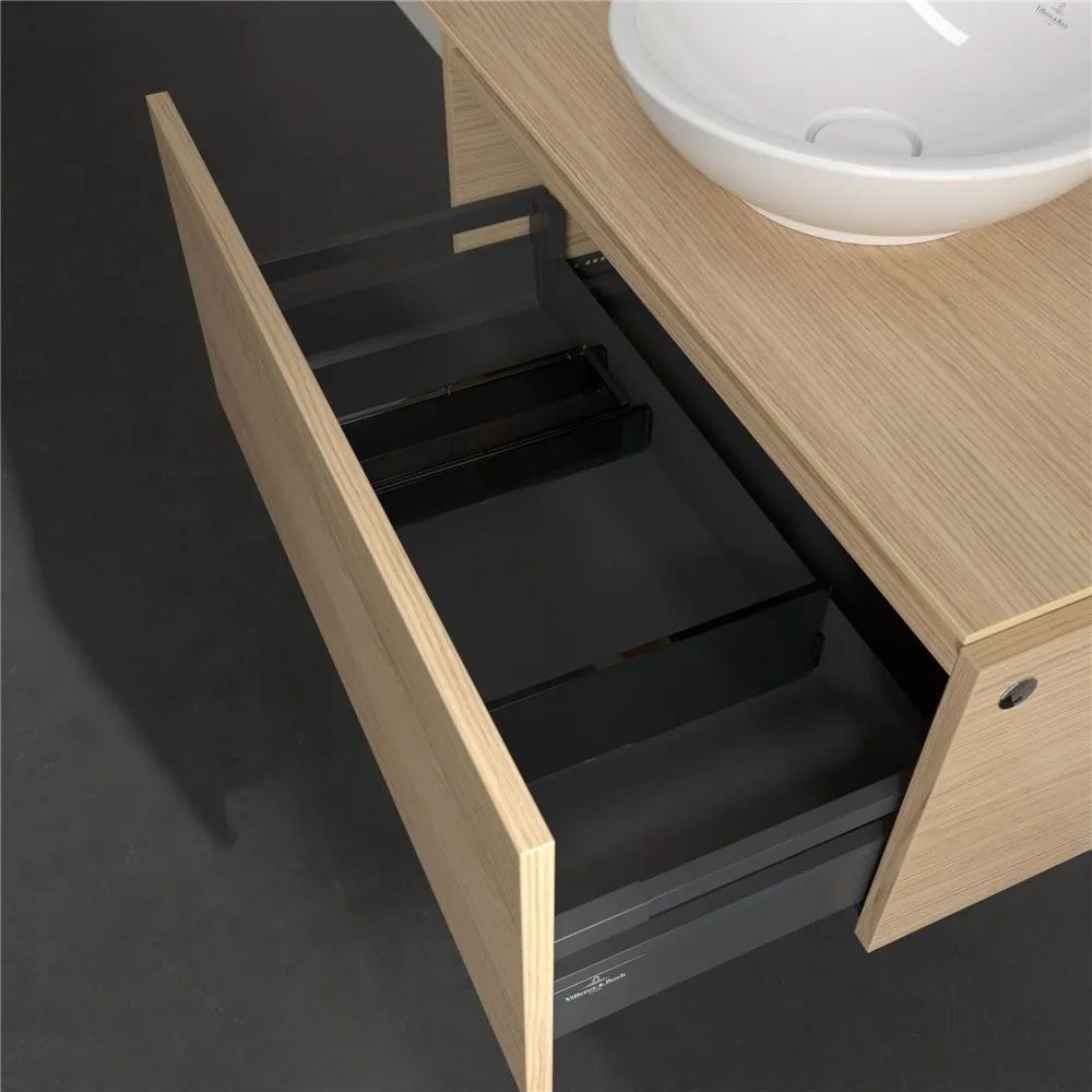 VILLEROY &amp; BOCH Legato závesná skrinka pod umývadlo na dosku (umývadlo v strede), 1 zásuvka, s LED osvetlením, 800 x 500 x 380 mm, Nordic Oak, B569L0VJ