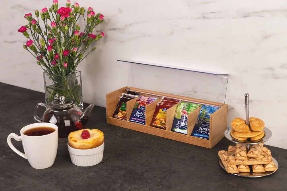 JJA Bambusový organizér na čaj, 5 priehradiek THÉ