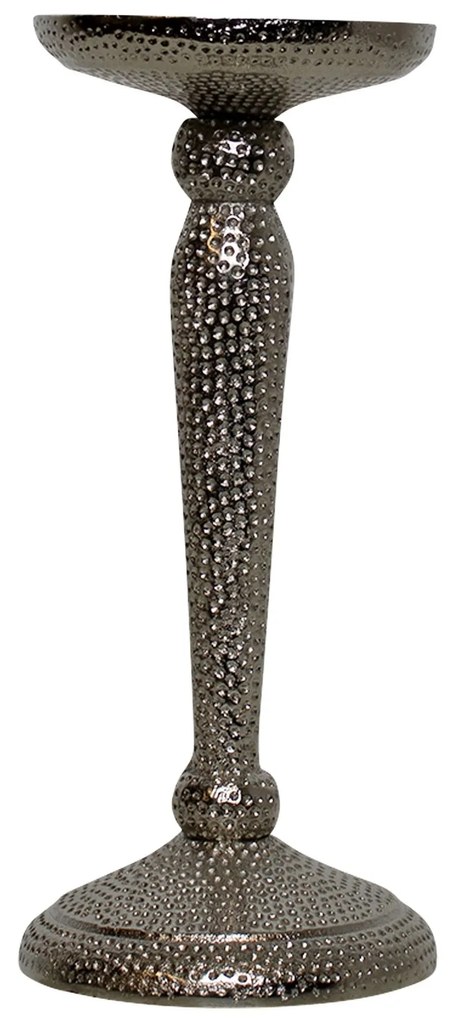 Strieborný lesklý kovový svietnik široký - Ø 9 * 22cm