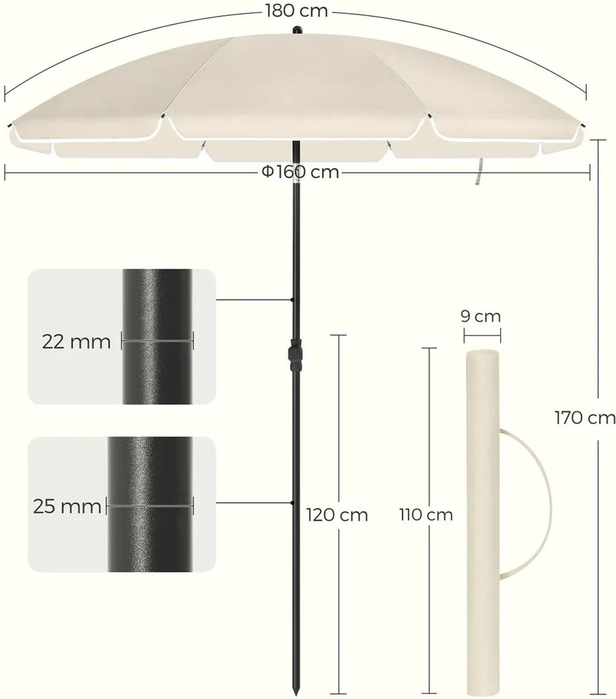 Slnečník SOLARA, Ø160cm, béžová SongmicsHome