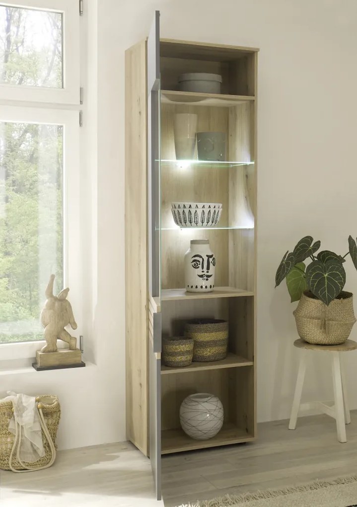 Obývacia stena Milan, dub artisan/sivá, s osvetlením