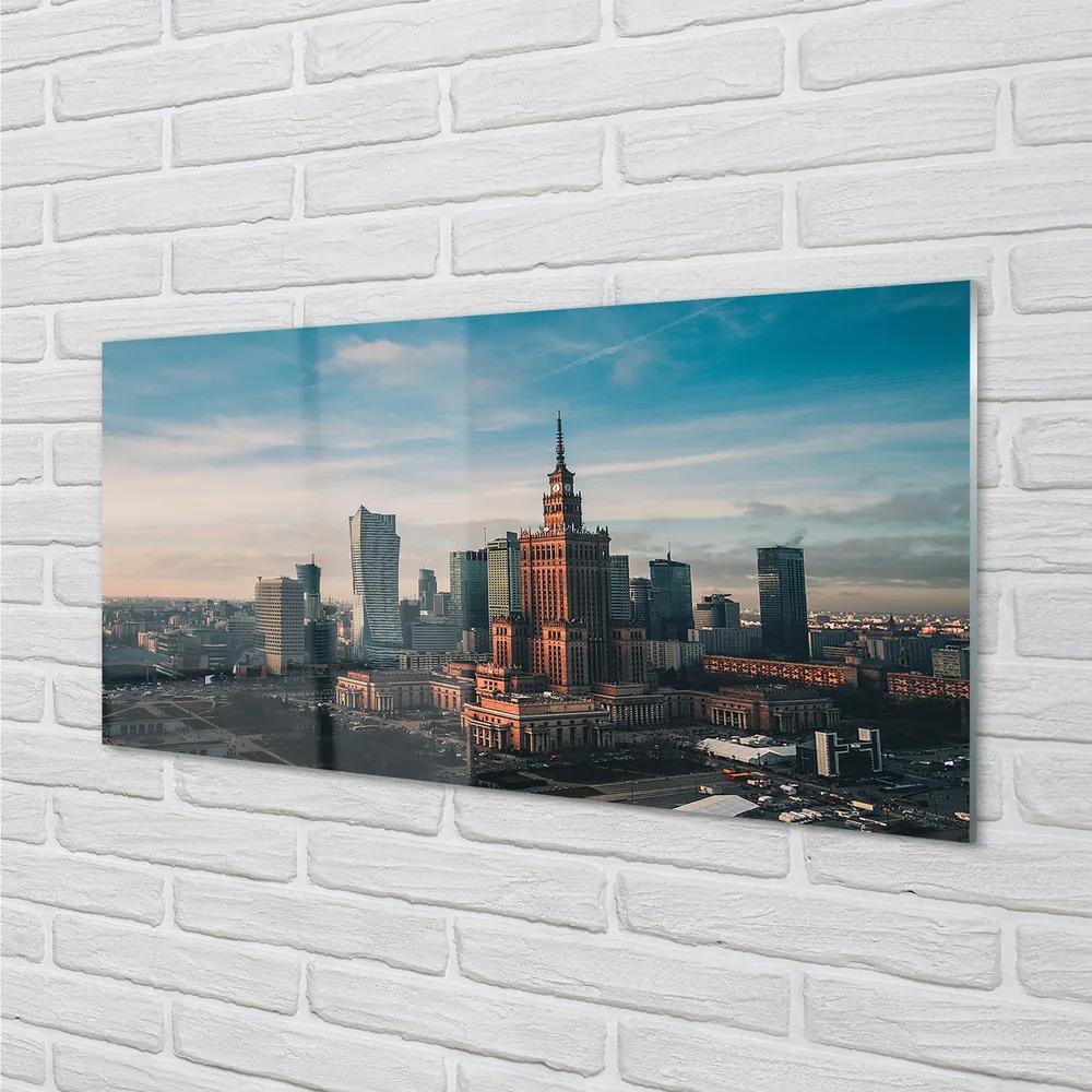 Obraz na akrylátovom skle Varšava panorama mrakodrapov svitania 140x70 cm