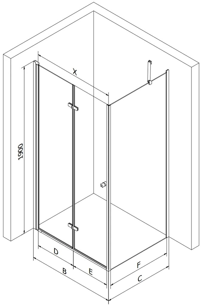 Mexen Lima, sprchovací kút so skladacími dverami 80 (dvere) x 120 (stena) cm, 6mm číre sklo, čierny profil + slim sprchová vanička biela s čiernym sifónom, 856-080-120-70-00-4010B