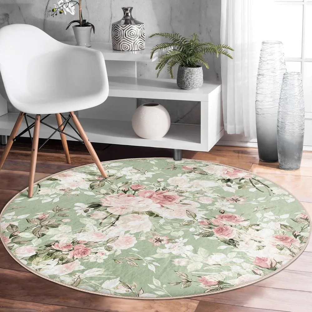 Svetlozelený prateľný okrúhly koberec vhodný pre robotické vysávače ø 80 cm Comfort – Mila Home