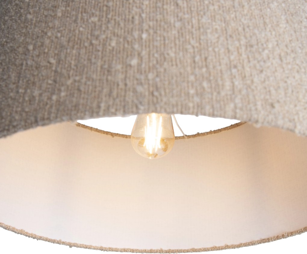 Moderná oblúková lampa čierna s mramorovým podstavcom a béžovým buklé tienidlom 50 cm - XXL