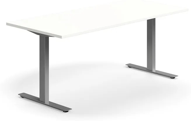 Kancelársky stôl QBUS, rovný, 1800x800 mm, T-rám, strieborný rám, biela