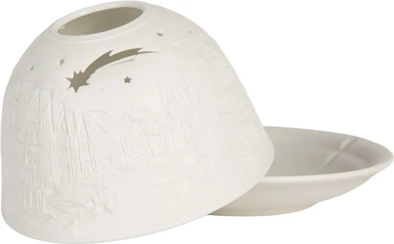 Biely porcelánový svietnik na čajovú sviečku s domčekmi Paollo - Ø 12*8 cm