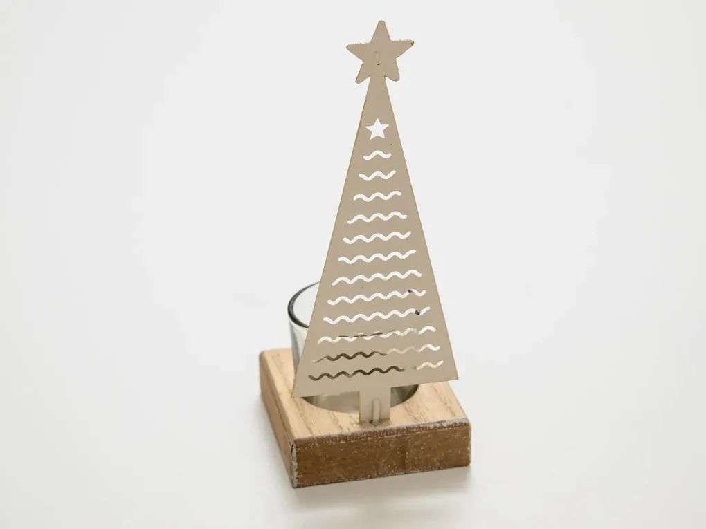 Vianočný kovový svietnik CHRISTMAS TREE 18 cm zlatý