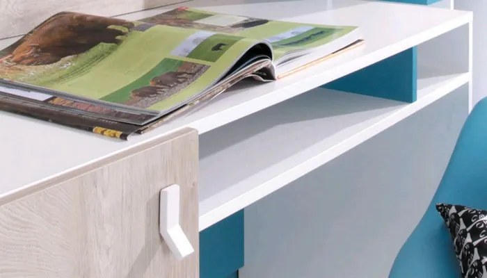 Písací stôl Planet, dub/biela/modrá