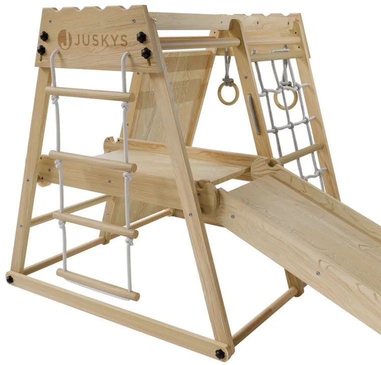 Detské vnútorné drevené ihrisko so šmykľavkou, lezeckou sten