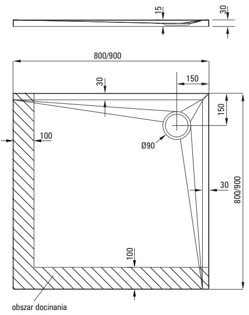 Deante Kerria Plus, štvorcová akrylátová vanička 80x80x3 cm, hĺbka 1,5cm, technológia Solid, biela, KTS_042B