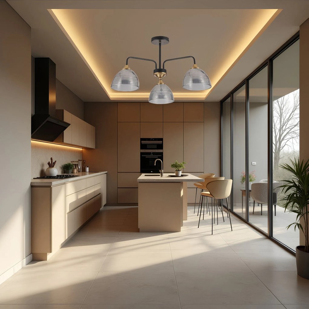 Toolight Toolight, stropné svietidlo 3xE27, G084-3C, čierna-zlatá-šedé sklo, OSW-09701