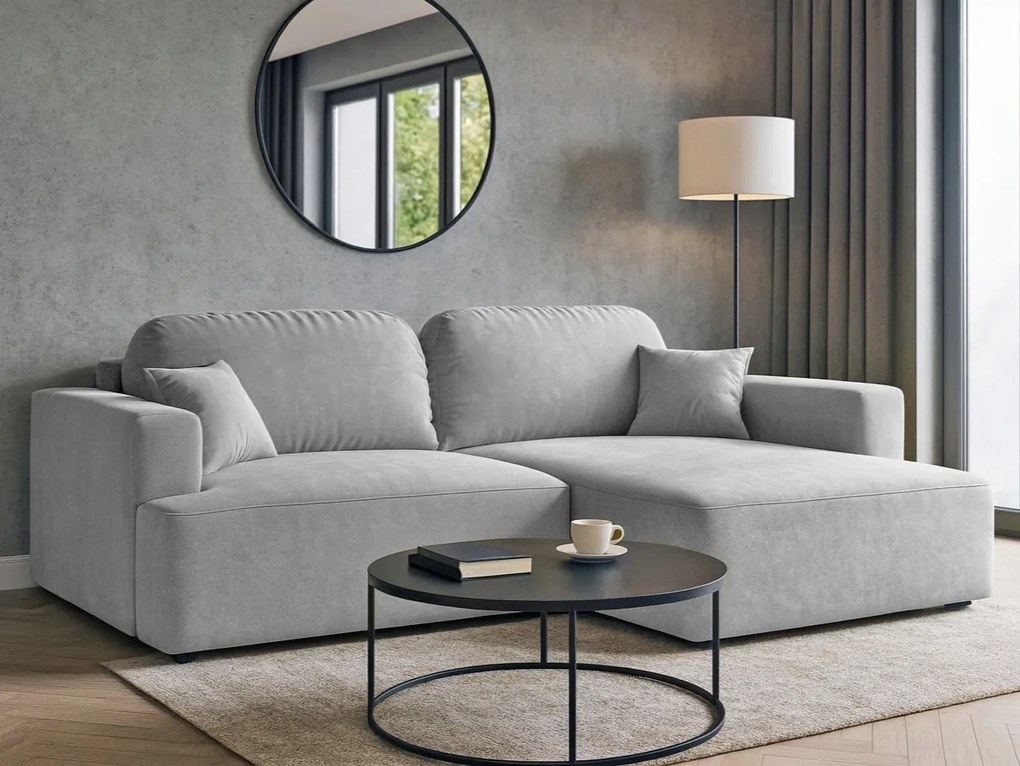 Rohová sedačka s funkciou spania Sunny pravá s úložným priestorom na posteľnú bielizeň, svetlosivá