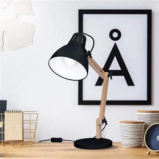 Solight stolná lampa E27 drevená čierna