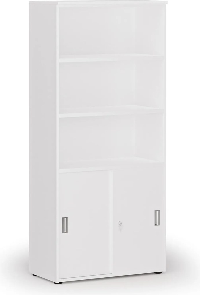 Kombinovaná kancelárska skriňa PRIMO WHITE, zasúvacie dvere na 2 poschodia, 800 x 420 x 1781 mm, biela