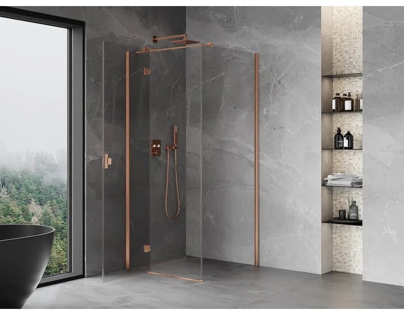 Mexen Mist H T, sprchový kút s výklopnými dverami ľavý 110 x 110 cm, číre sklo, medená matná, 8A5T-110-110-65-00-L
