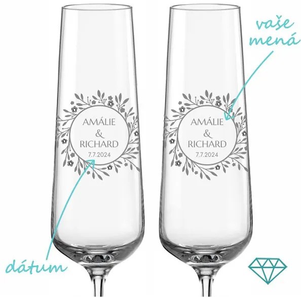 Svadobné poháre na sekt Náš príbeh s kryštálmi 2 ks