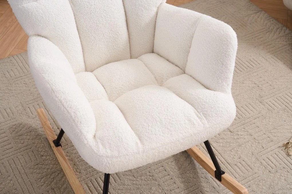 Hojdacie kreslo, relaxačné kreslo s plyšovým poťahom, bielej farby