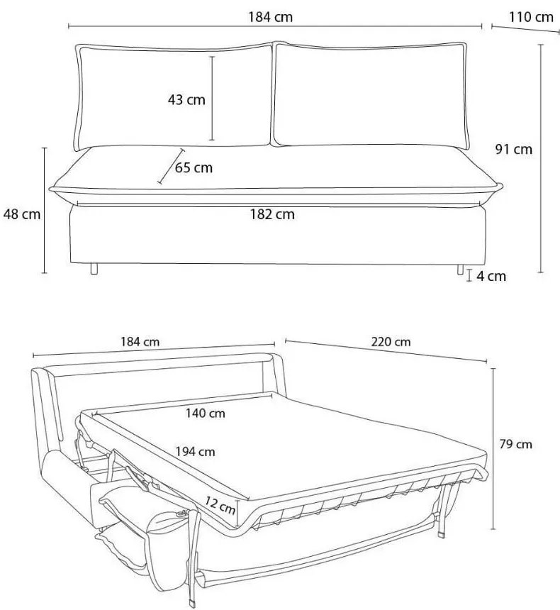 Modrá menčestrová rozkladacia pohovka 184 cm Isadora – Bobochic Paris