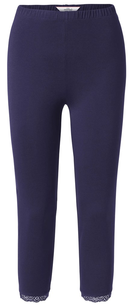Trojštvrťové legínsy s čipkovým lemom, tmavomodré