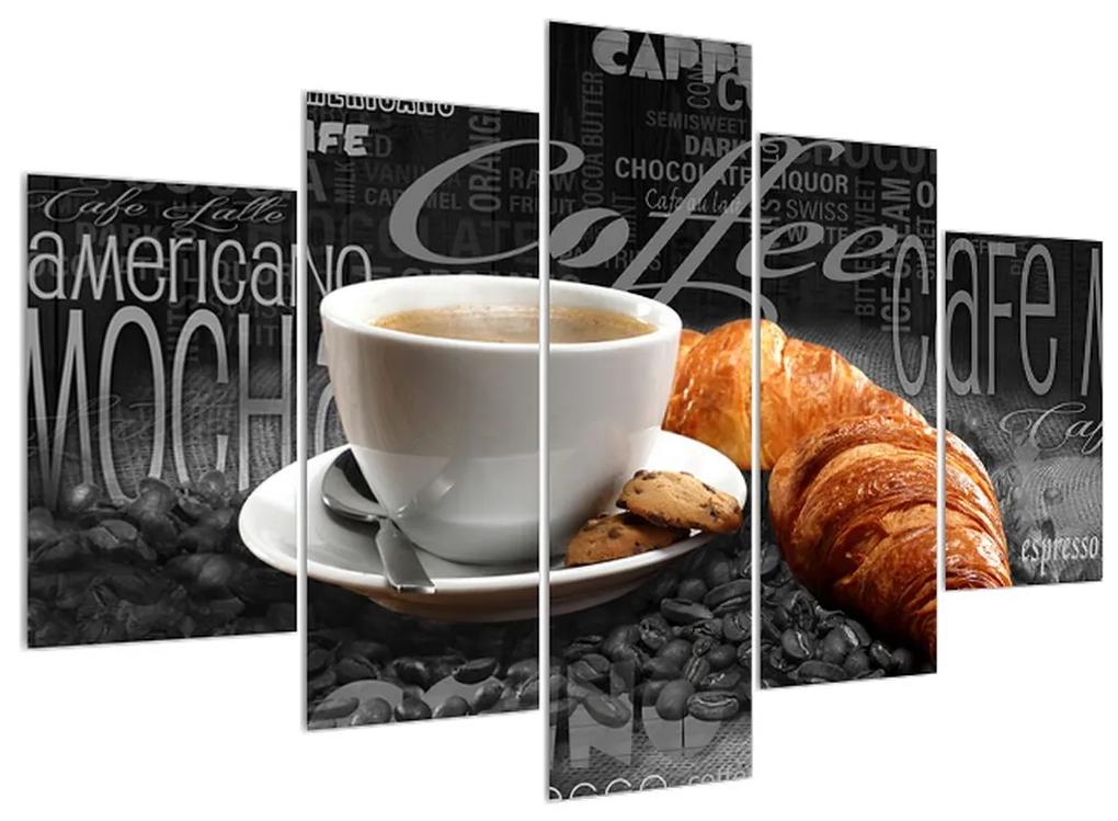 Obraz kávy a croissantov (150x105 cm)