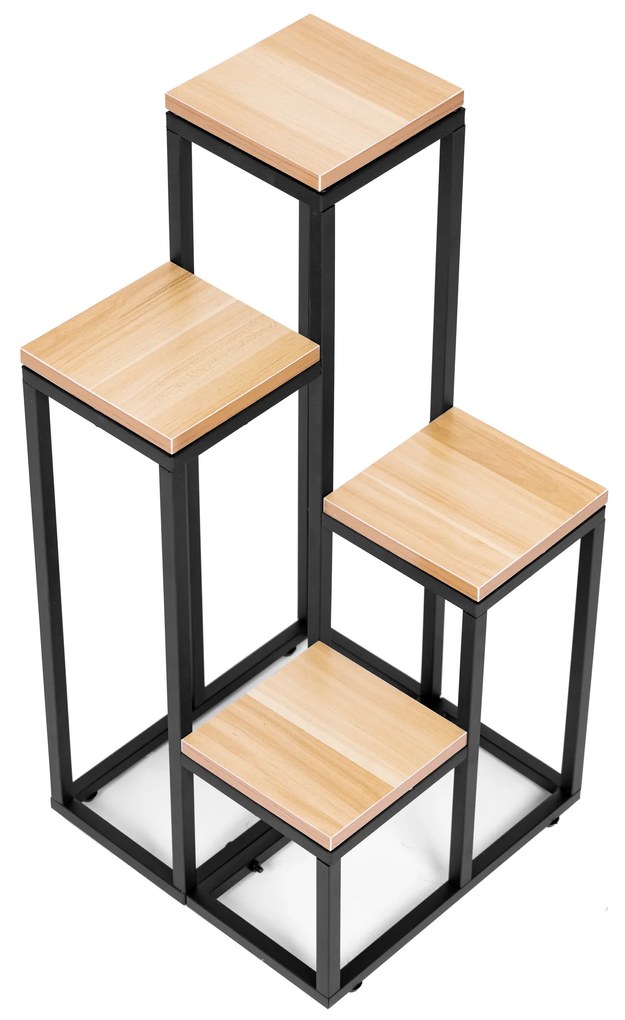 ModernHome Stojan na kvety a dekorácie - 4 police, kovová MDF, svetlý orech