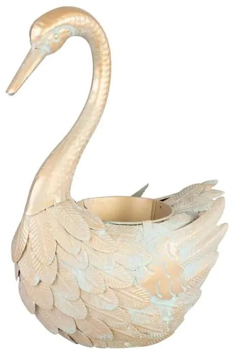 Plechový kvetináč do záhrady Labuť zlatá 35x18x43 cm