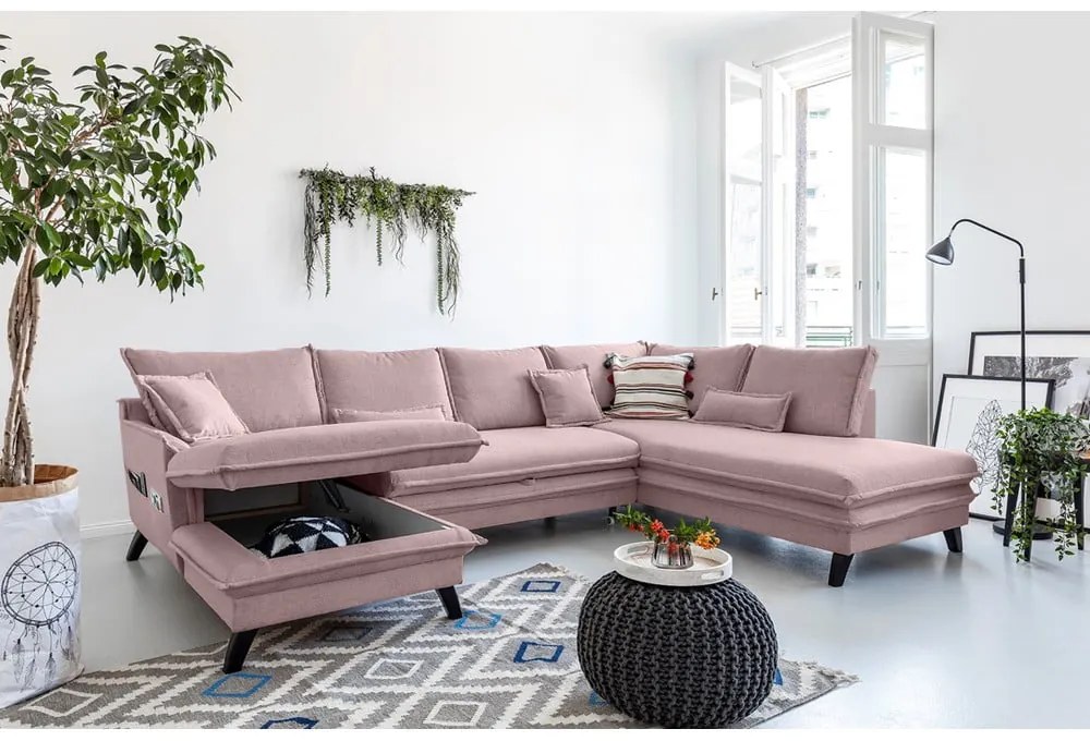 Pudrovoružová rozkladacia pohovka do "U" Miuform Charming Charlie, pravý roh