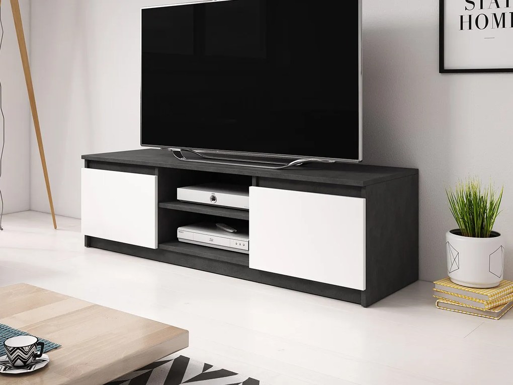 TV stolík Ziziko, Farby: dub wotan / dub wotan + čierny grafit, Osvetlenie: osvetlenie LED biele