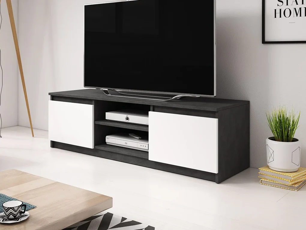 TV stolík Ziziko, Farby: dub wotan / dub wotan + čierny grafit, Osvetlenie: osvetlenie LED biele