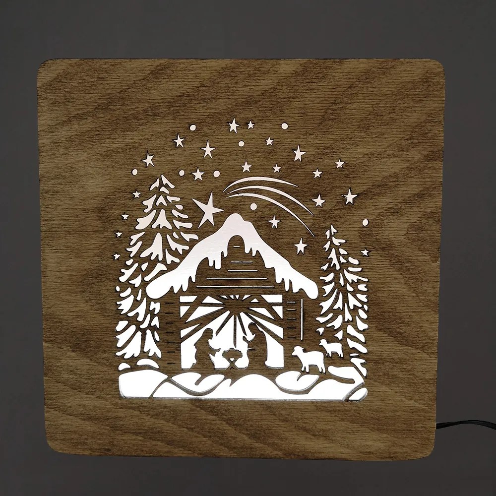 AMADEA Drevená lampička betlehem, veľkosť 20 cm, s LED osvetlením s trafom na 12V