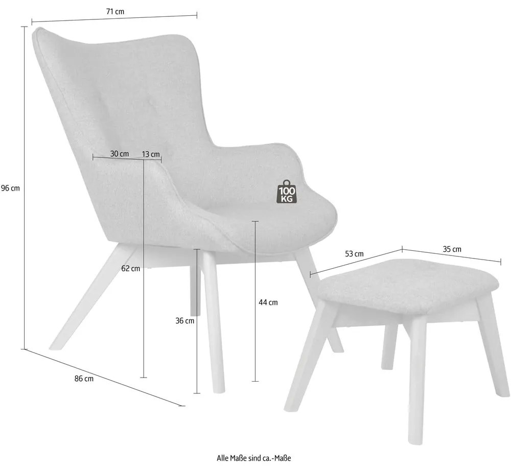 Sivé kreslo s podnožkou Niko – Ropez