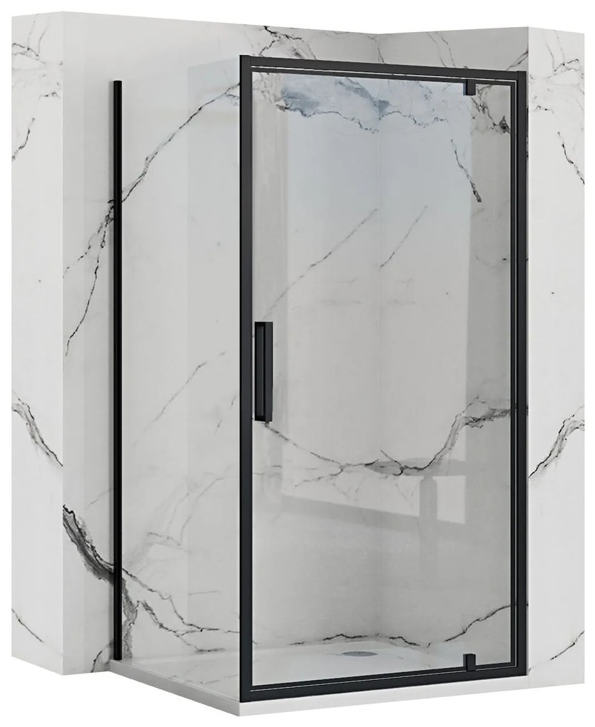 Rea Rapid Swing, rohový sprchovací kút 120 (dvere) x 80 (stena) x 195 cm, 6mm číre sklo, čierny profil, KPL-009934