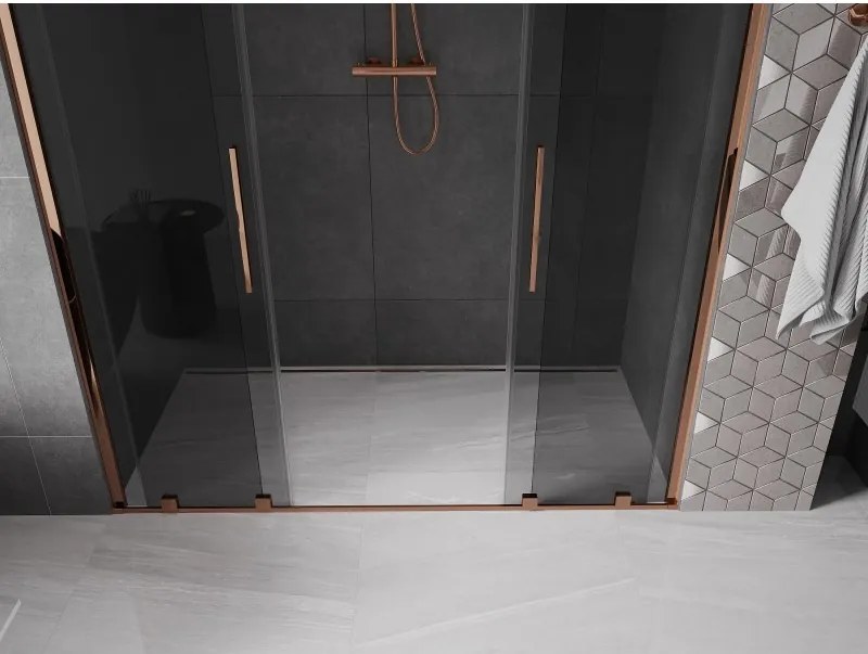 Mexen Velar Duo, posuvné sprchové dvere do otvoru 180 cm, 8mm šedé sklo, ružové zlato, 871-180-000-42-60