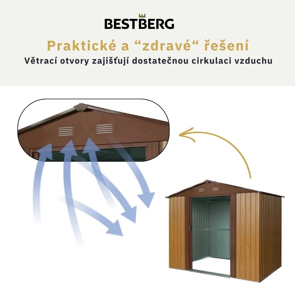Záhradný domček BestBerg ZDB-4D / 4,1 m² / 236 x 174 x 206 cm / červené drevo / hnedá