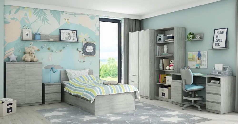 Posteľ so zásuvkami Carlos 90x200, šedý betón