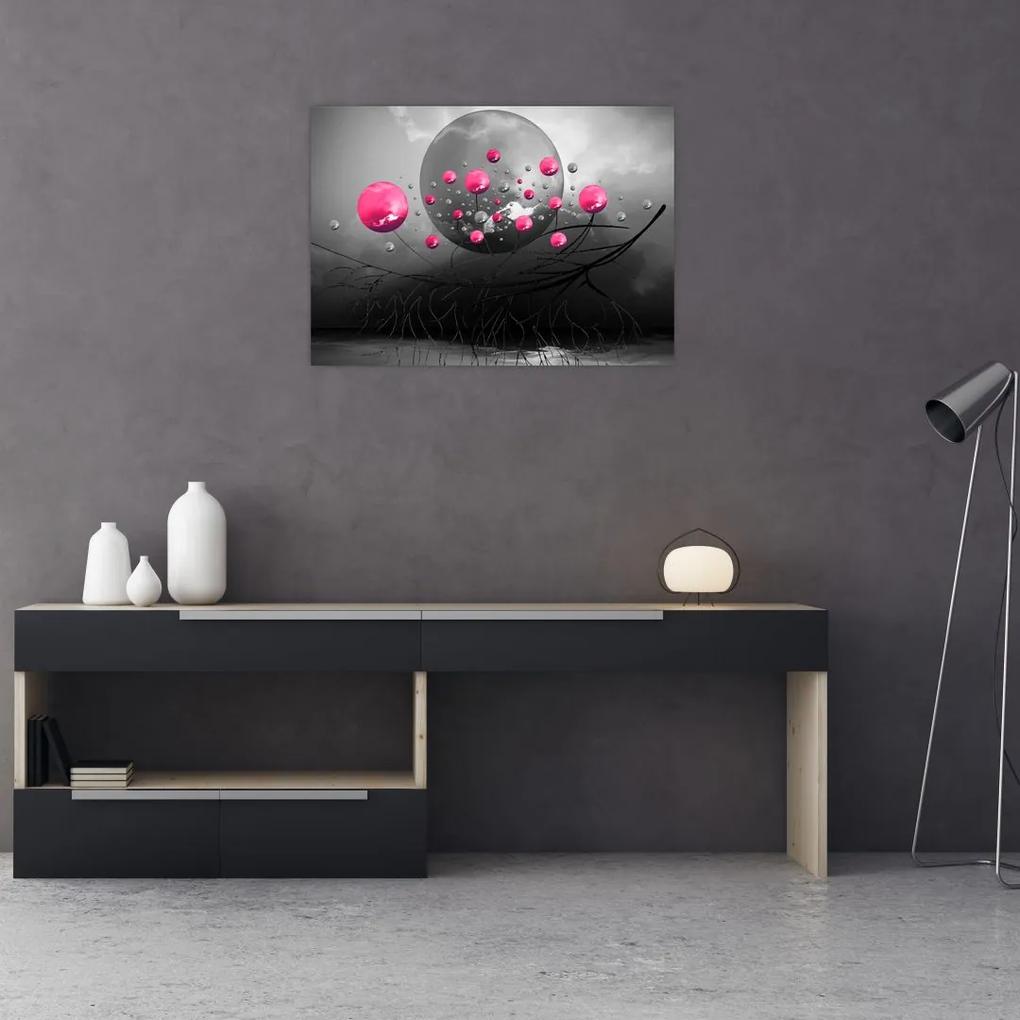 Sklenený obraz ružových abstraktných gulí (70x50 cm)