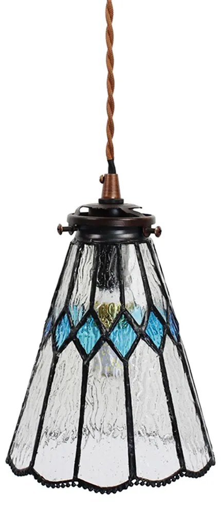 Závesná Tiffany lampa modré detaily BlueRhom - Ø 15*115 cm E14/max 1*25W