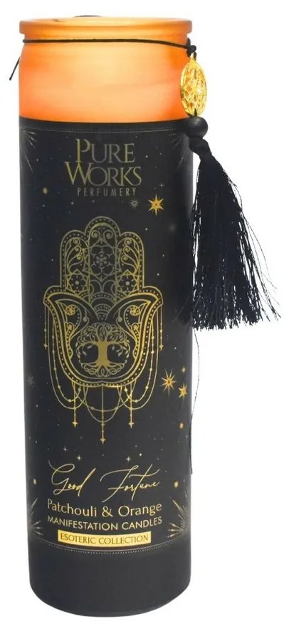 Arome Organická svieca Patchouli & Orange 300 g vo farebnom vysokom pohári so strapcom