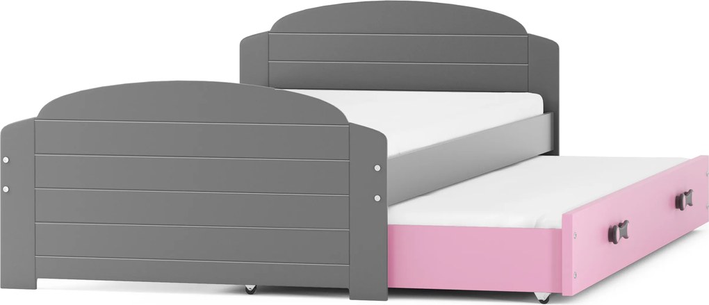 Posteľ s prístelkou LILI 200x90 Grafitová - Ružová