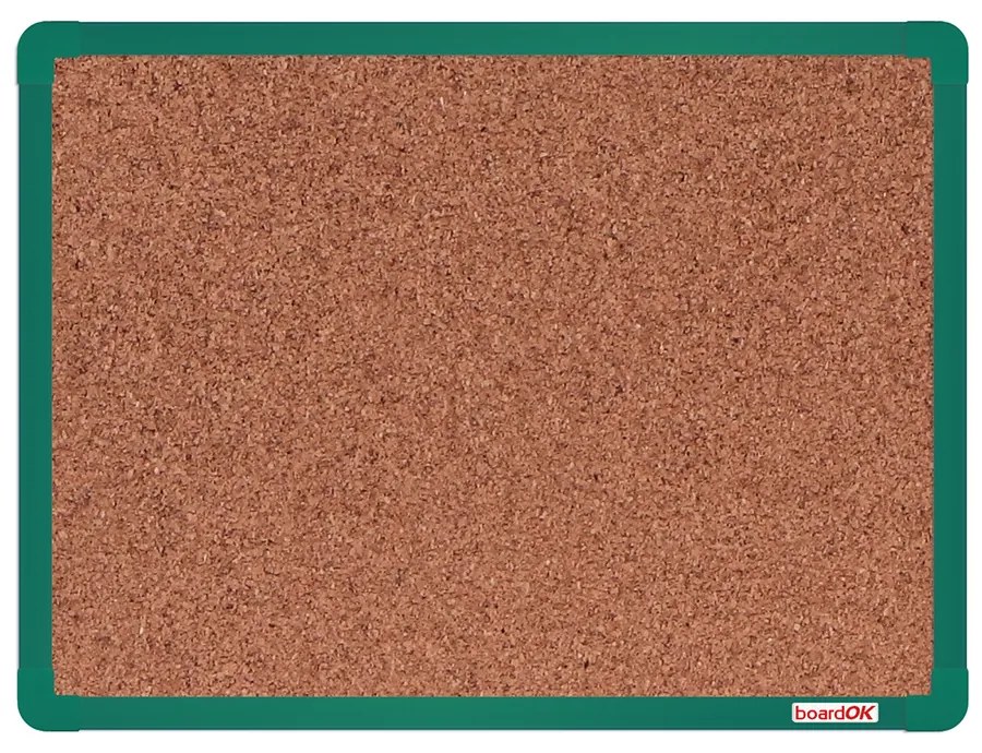 Korková nástenka boardOK v hliníkovom ráme, 600 x 450 mm, zelený rám