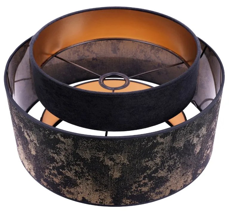 Závesné svietidlo Werona duo 2, 1x čierne/zlaté textilné tienidlo so vzorom, g