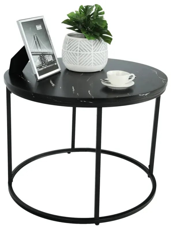 Konferenčný stolík, čierny mramor/čierny kov, GAGIN