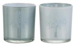 2ks sklenené svietniky na čajovú sviečku s motívom stromu modrý / biely - Ø 7 * 8 cm