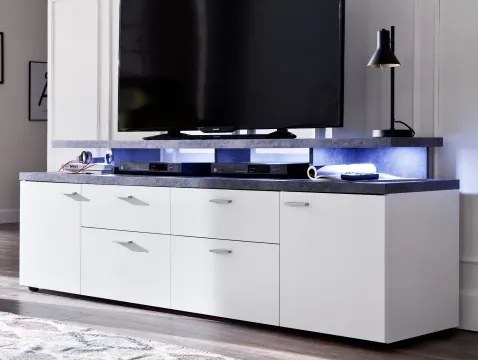 Široká TV skrinka Mood, biela/sivý kameň%